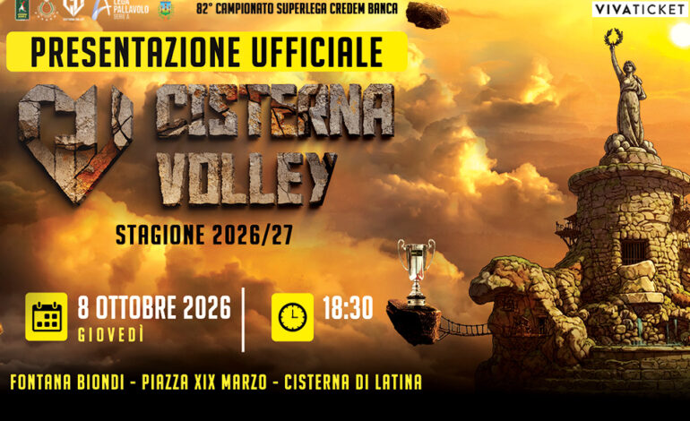 Cisterna Volley, la presentazione ufficiale l’8 ottobre a Piazza XIX Marzo – Fontana Biondi.